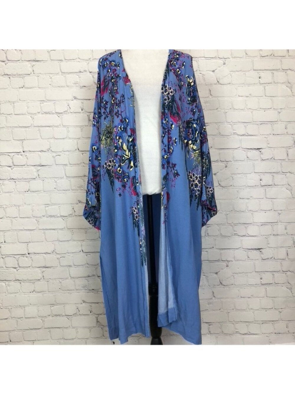 Intimately Free People Don't Know Rain Blue Floral Kimono Duster Robe Size M/L